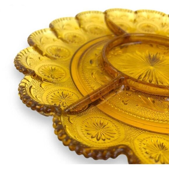 Brockway American Concord Amber Glass Serving Platter five sections and matching - Picture 3 of 10
